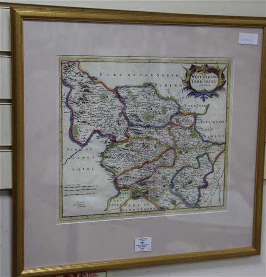 Robert Morden. A coloured engraved map of The West Riding of Yorkshire, 37 x 42cm